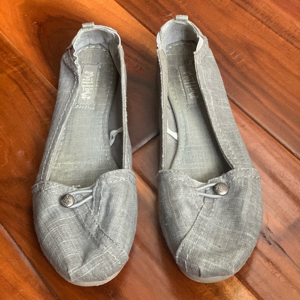 Grey canvas slip on flats